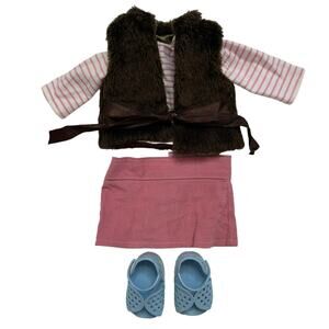 OUR GENERATION Pink & White Outfit with Faux Fur Vest and Blue Sandals 18” Doll